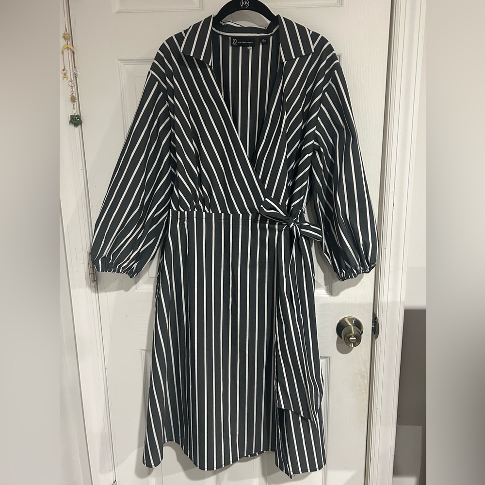 New York & Company Striped Midi Wrap Dress